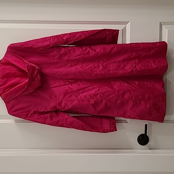 Chico's Women's Size 4/6 Pink Hooded Button Up Rain Trench Coat Jacket - Picture 3 of 8